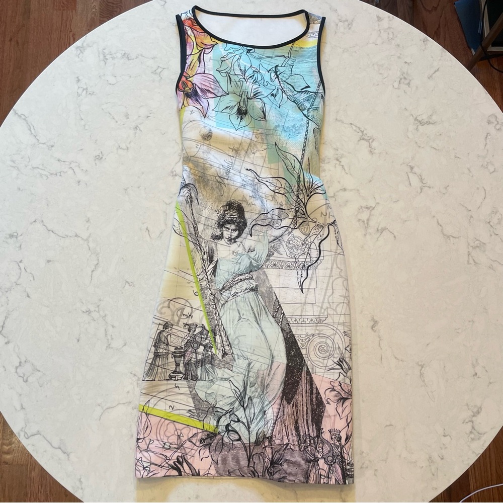 Clover Canyon 🧡 Roman Print Neoprene Sleeveless Bodycon Dress Size XS